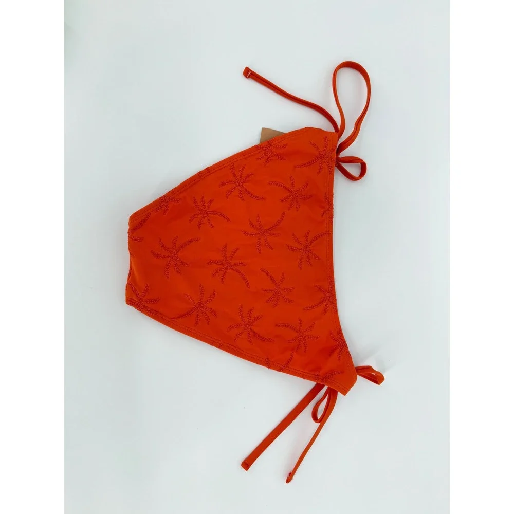 Shade & Shore Orange Embroidered Palm Tree Side Tie Bikini Bottoms Medium NEW